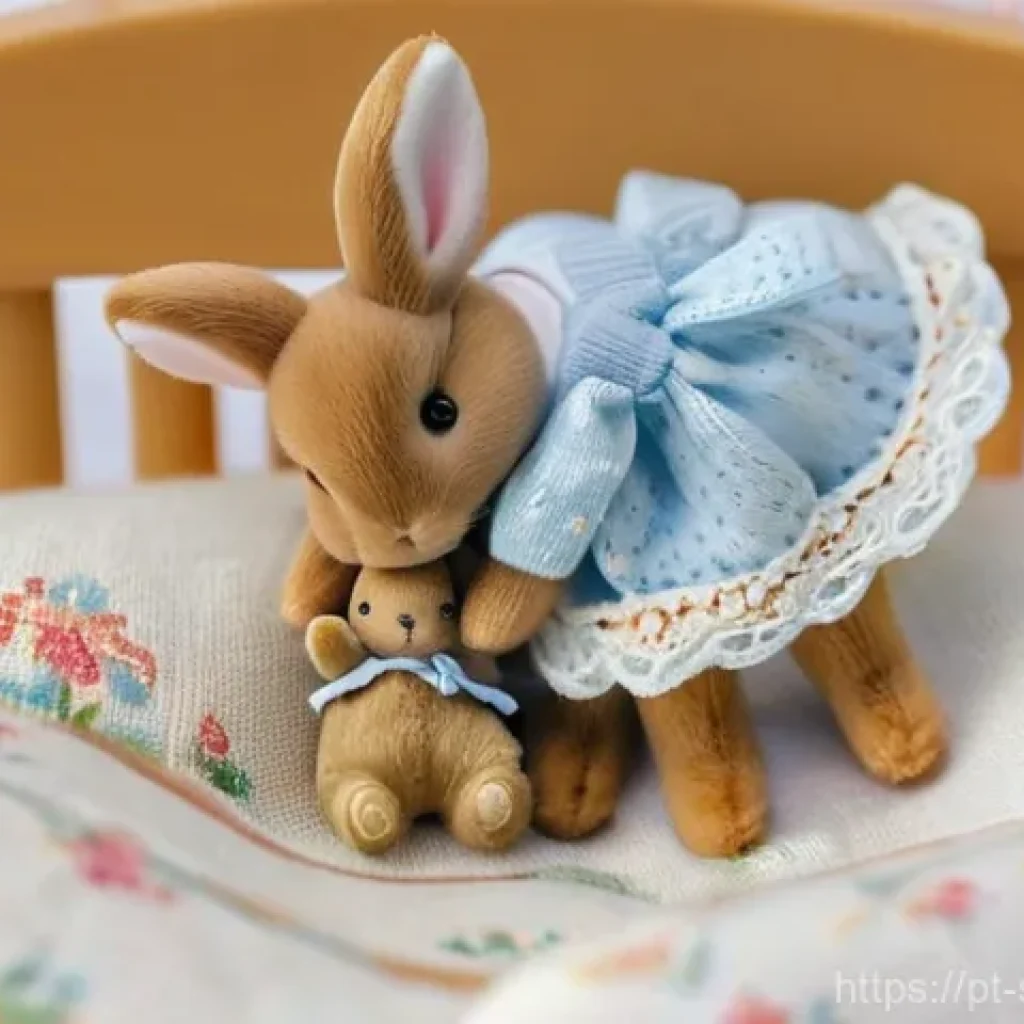 실바니안 가족의 제작 과정과 디테일 - **Prompt:** A heartwarming, highly detailed close-up of a Sylvanian Families chocolate rabbit mother...