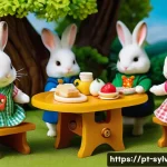 Home 20 실바니안 가족의 패밀리 별 이야기 - A cozy Sylvanian family picnic scene set in a vibrant garden filled with colorful flowers and lush g...