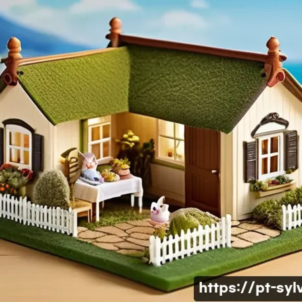 실바니안 가족과 디오라마 제작법 - A detailed Sylvanian Families diorama scene set outdoors on a sturdy wooden or MDF base, featuring a...